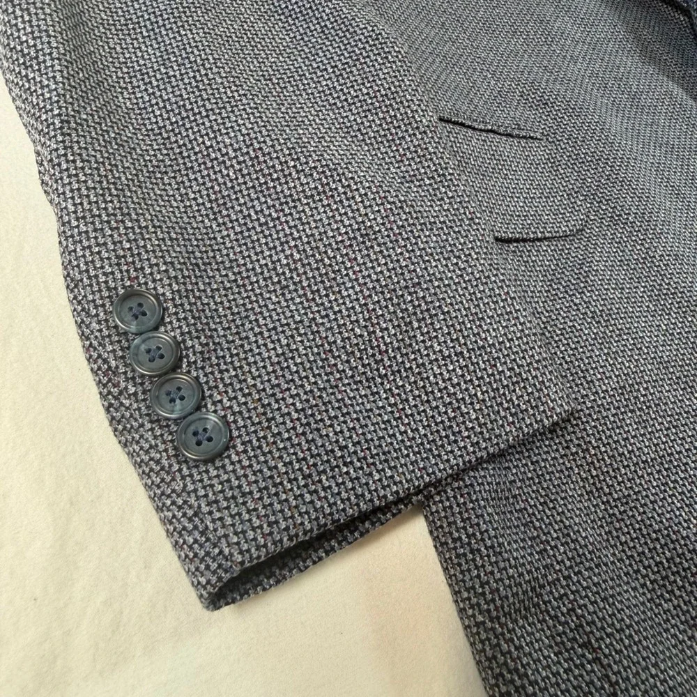 Silk Worsted Wool Blazer Sport Coat Grey Blue Stafford Men's Textured 2-Button